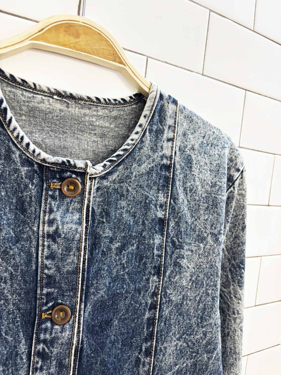 vintage denim acid wash long sleeve maxi dress - good market thrift store