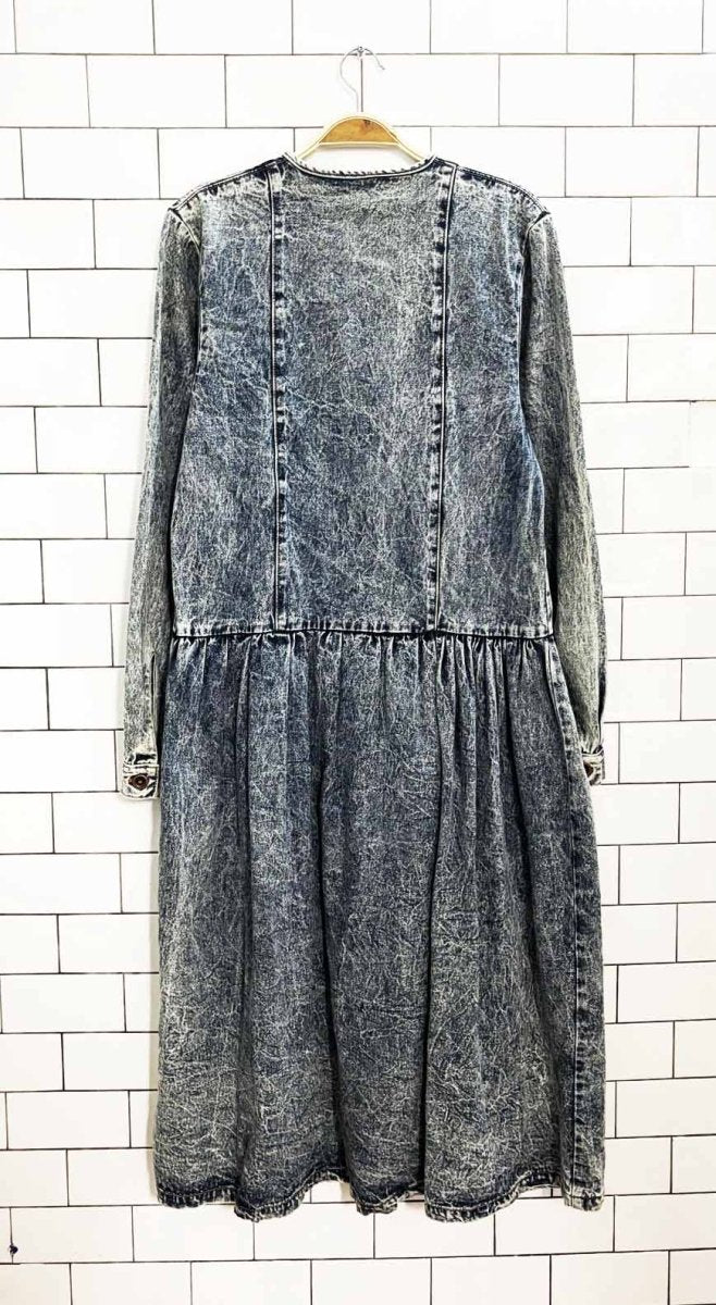 vintage denim acid wash long sleeve maxi dress - good market thrift store