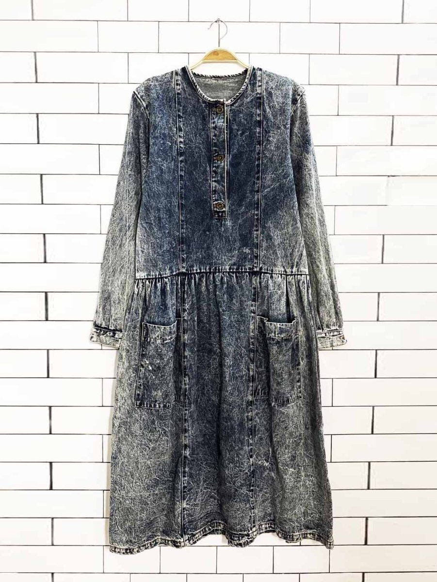 vintage denim acid wash long sleeve maxi dress - good market thrift store