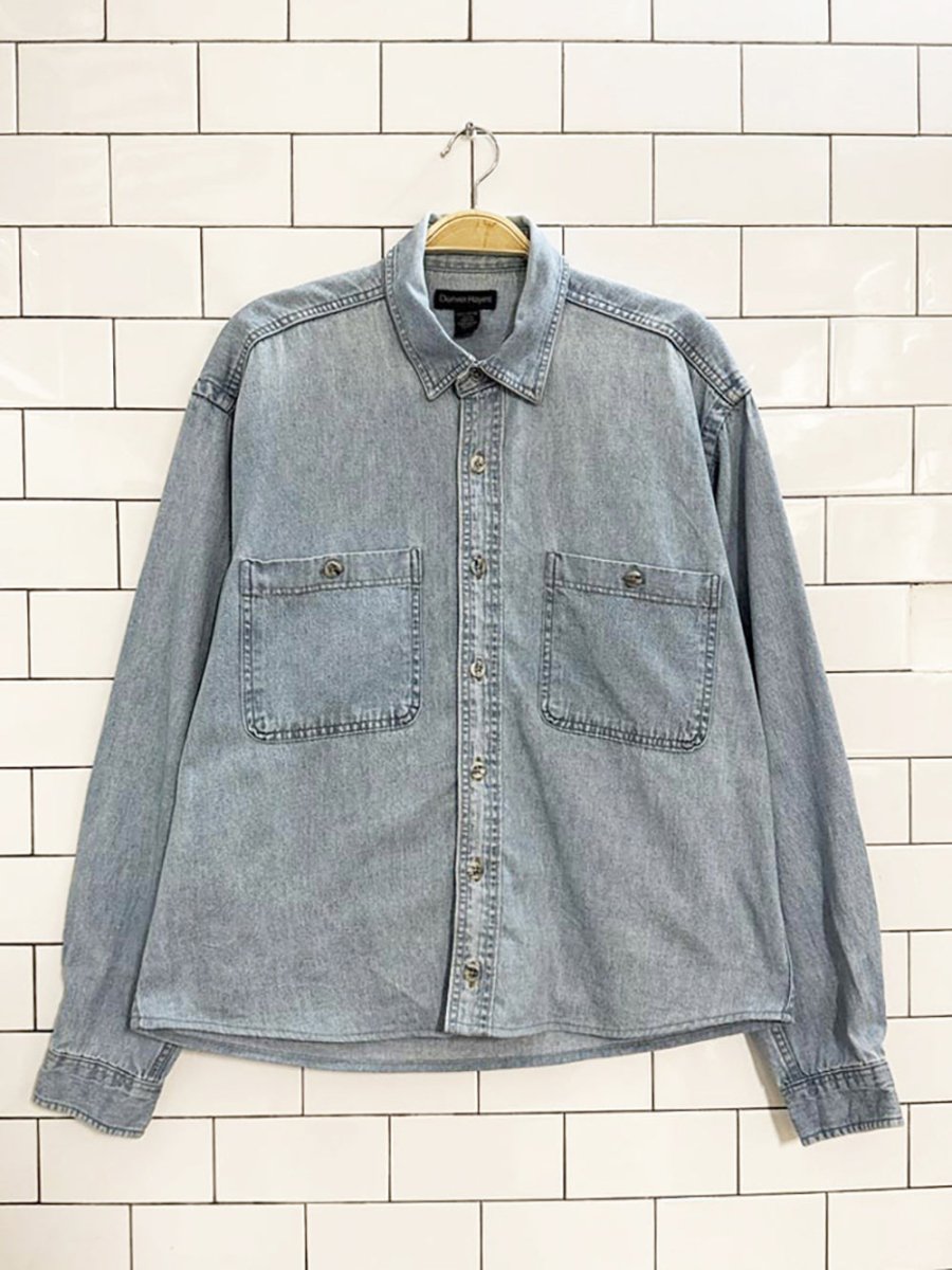 vintage denver hayes double pocket cropped denim shirt - good market thrift store