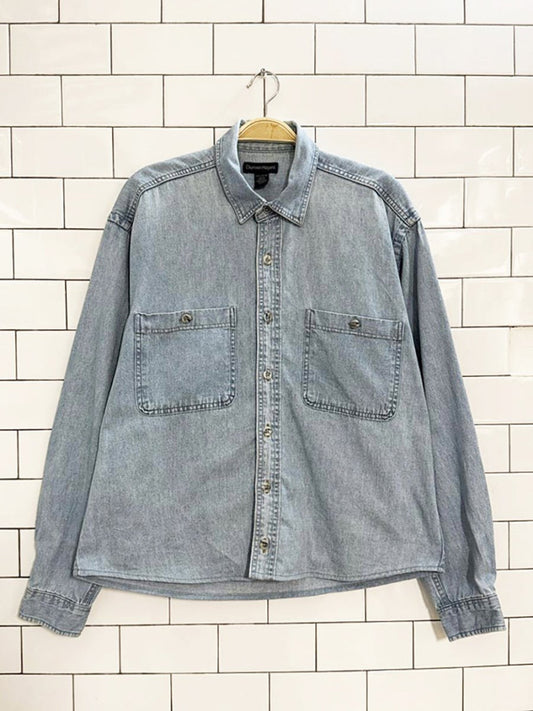 vintage denver hayes double pocket cropped denim shirt - good market thrift store