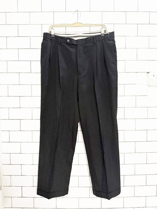 vintage designer khan wool pleated pinstripe cuffed trousers - good market thrift store