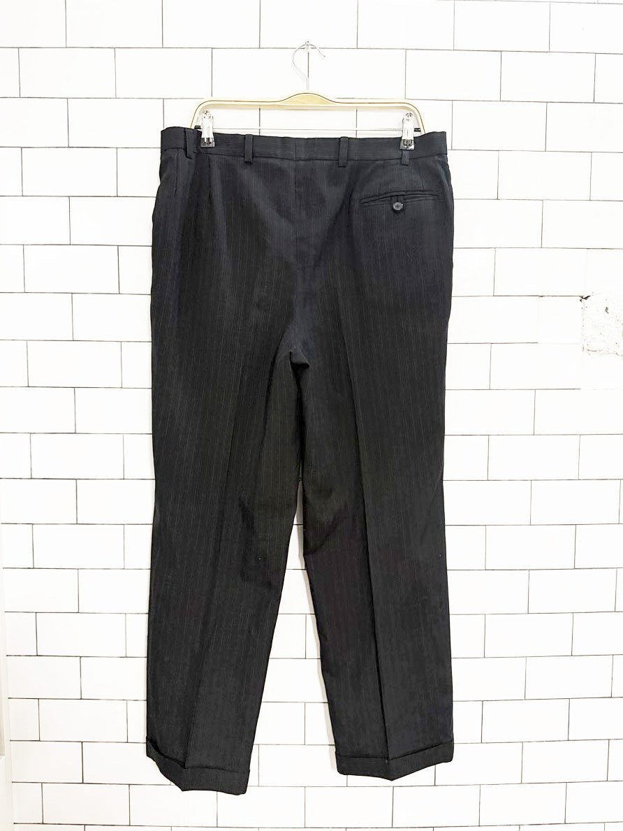 vintage designer khan wool pleated pinstripe cuffed trousers - good market thrift store