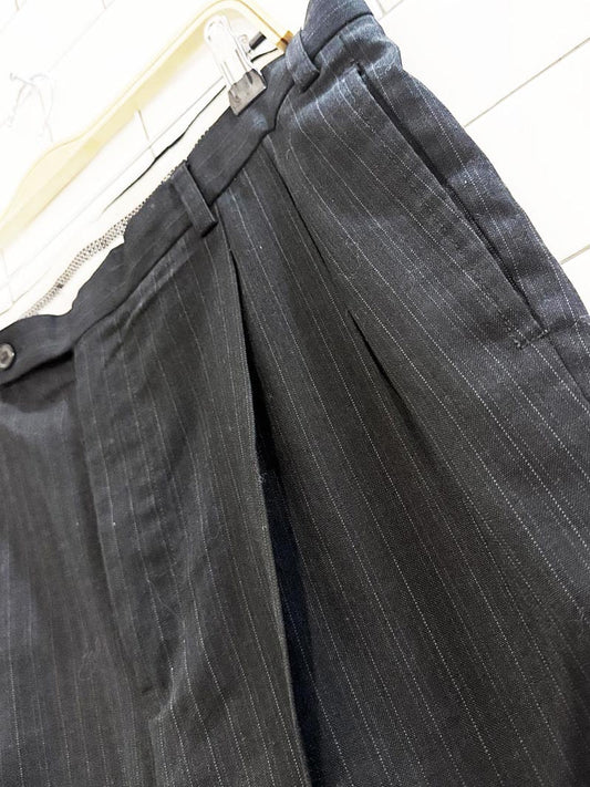 vintage designer khan wool pleated pinstripe cuffed trousers - good market thrift store
