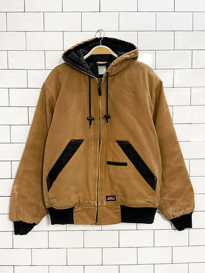 vintage dickies duck canvas quilted full zip hooded work jacket - good market thrift store