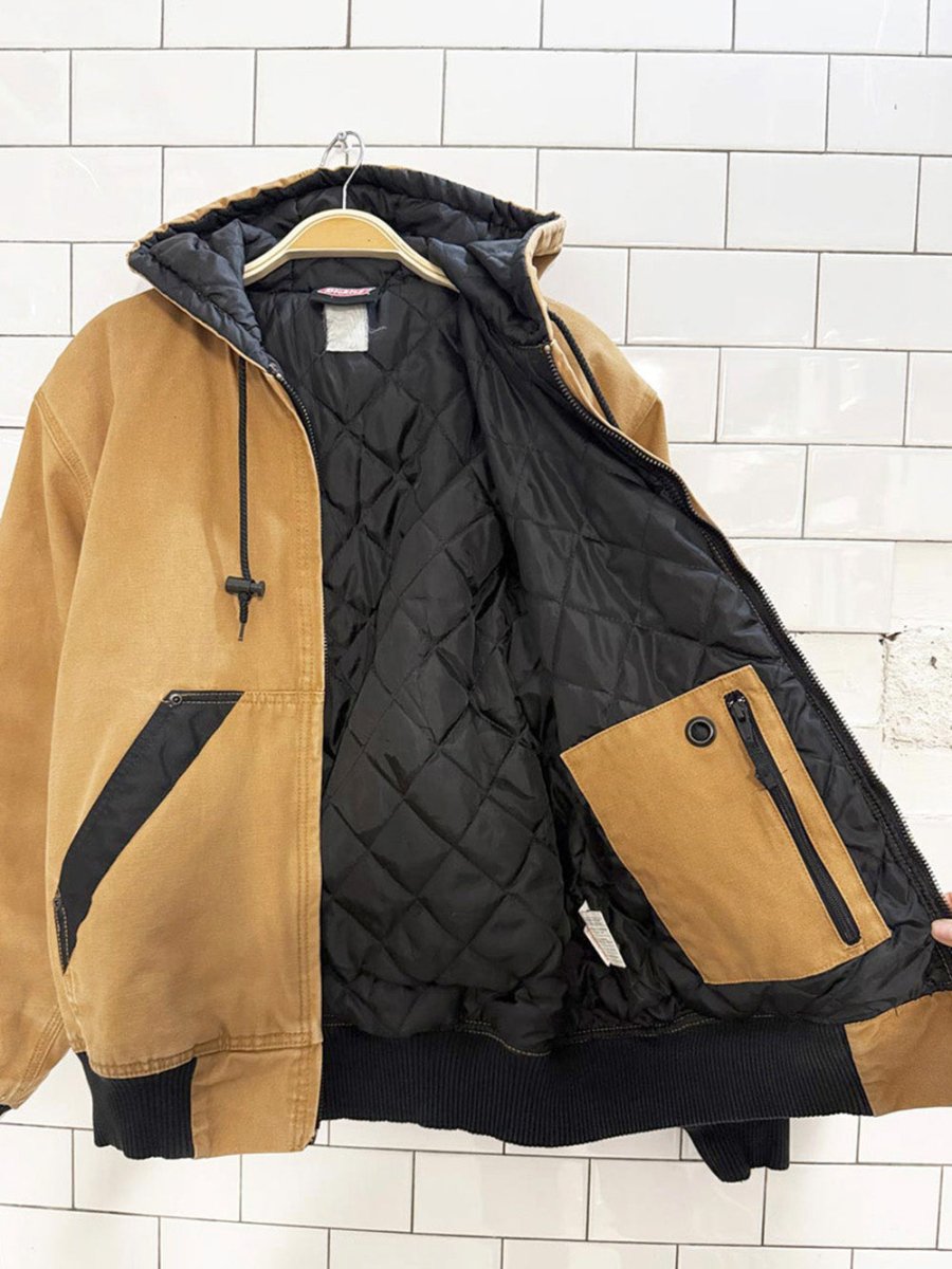 vintage dickies duck canvas quilted full zip hooded work jacket - good market thrift store