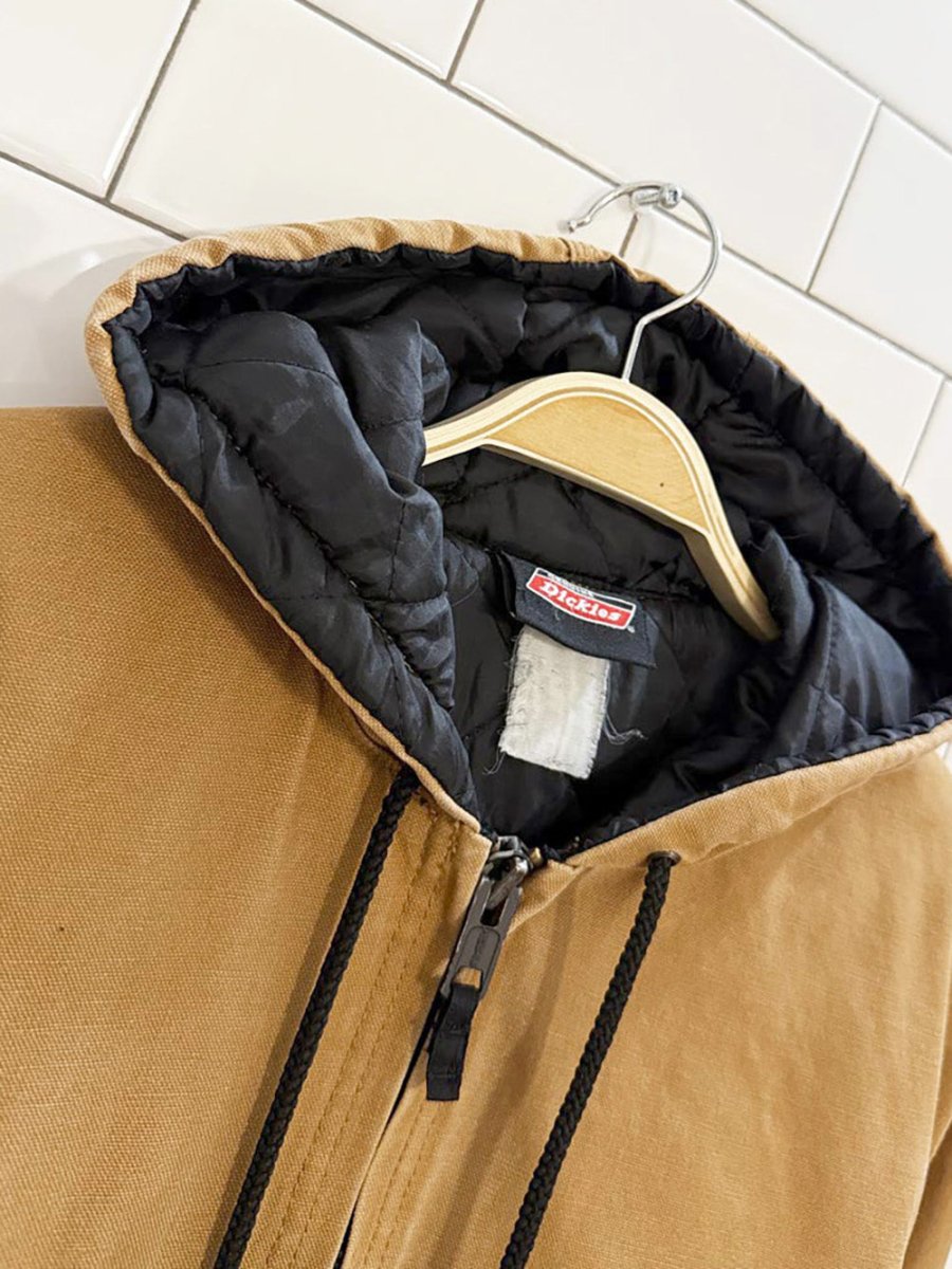 vintage dickies duck canvas quilted full zip hooded work jacket - good market thrift store