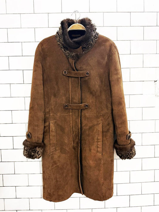 vintage dominic bellissimo lamb shearling snap button coat with mink + persian lamb trim - good market thrift store