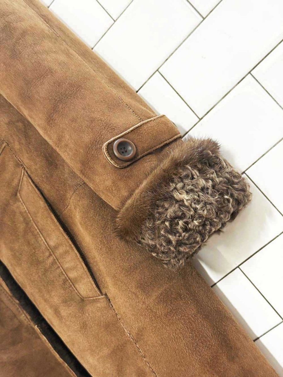 vintage dominic bellissimo lamb shearling snap button coat with mink + persian lamb trim - good market thrift store