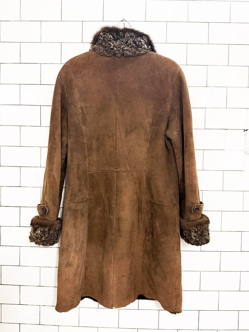 vintage dominic bellissimo lamb shearling snap button coat with mink + persian lamb trim - good market thrift store