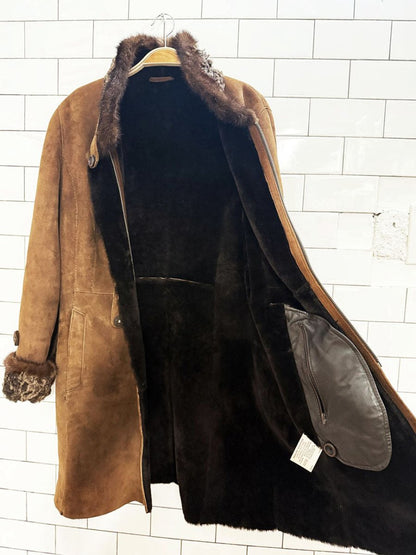 vintage dominic bellissimo lamb shearling snap button coat with mink + persian lamb trim - good market thrift store