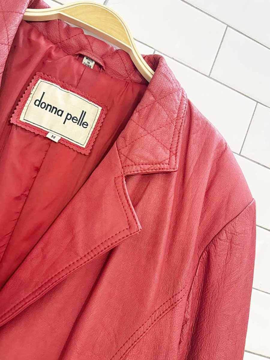 vintage donna pelle leather quilted collar + pocket long jacket - good market thrift store