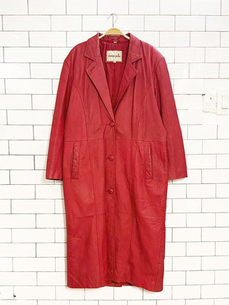 vintage donna pelle leather quilted collar + pocket long jacket - good market thrift store