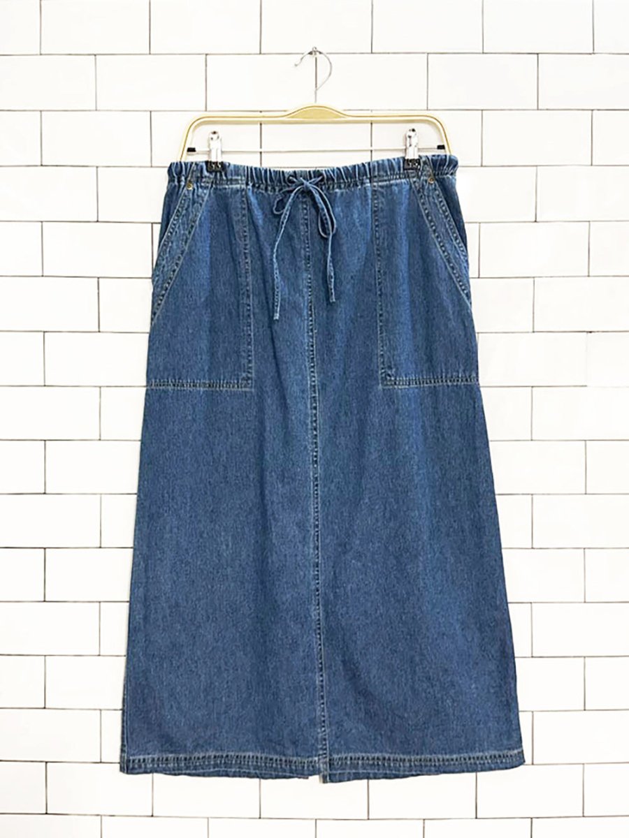vintage drawstring denim midi skirt - good market thrift store