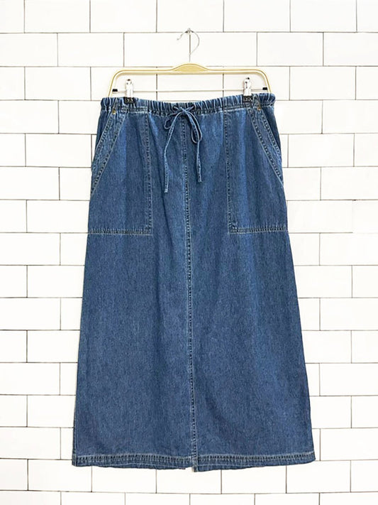 vintage drawstring denim midi skirt - good market thrift store
