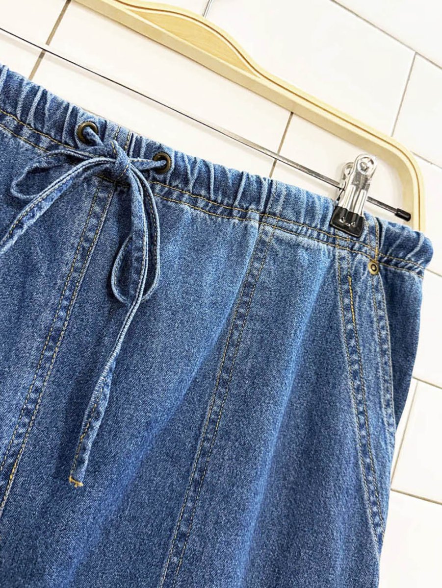 vintage drawstring denim midi skirt - good market thrift store