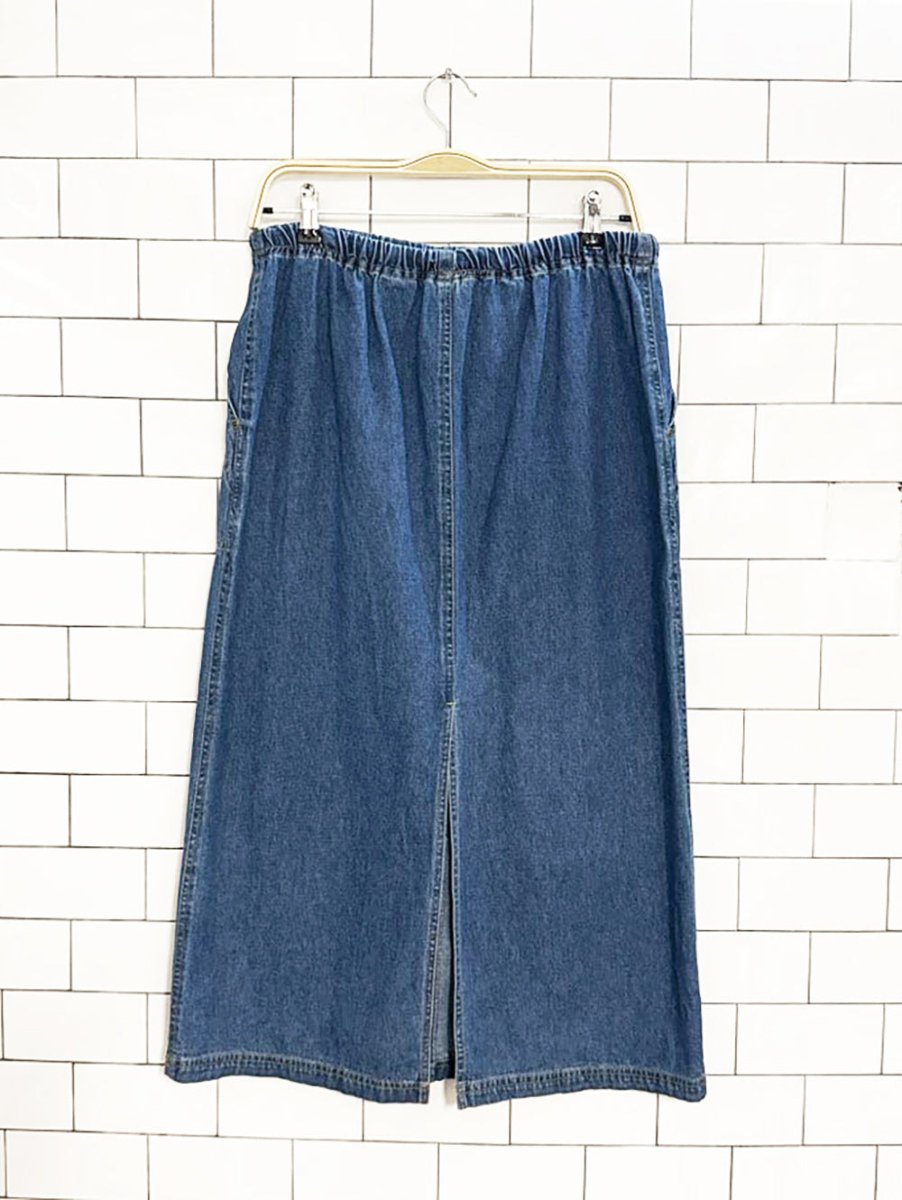 vintage drawstring denim midi skirt - good market thrift store