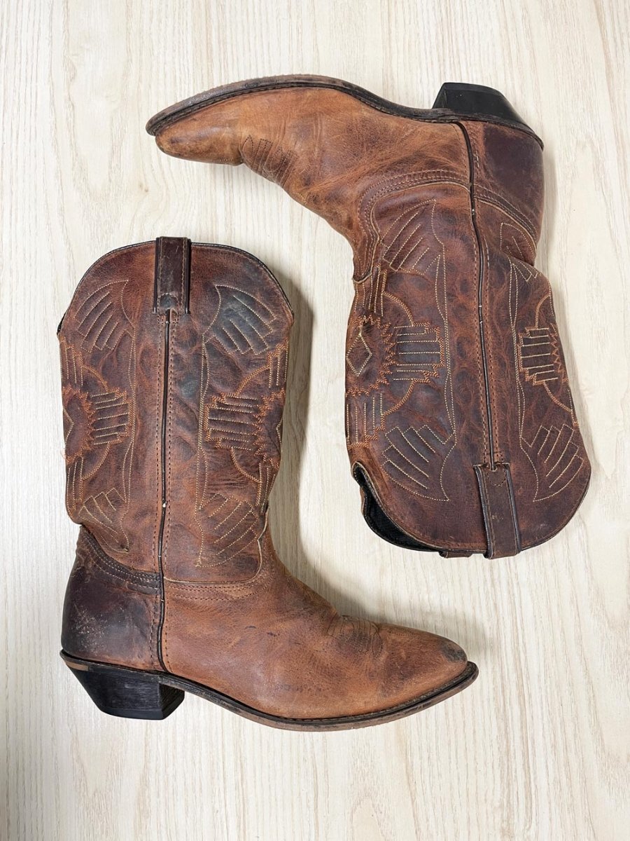 vintage durango southwestern embroidered leather cowboy boots - good market thrift store