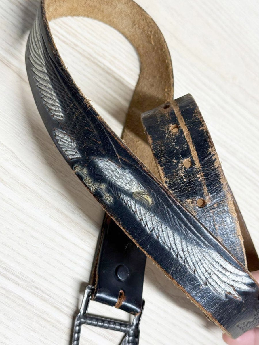 vintage eagle buckle tooled leather belt - good market thrift store