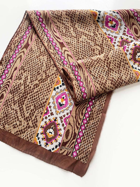 vintage echo 100% silk animal print long scarf - good market thrift store
