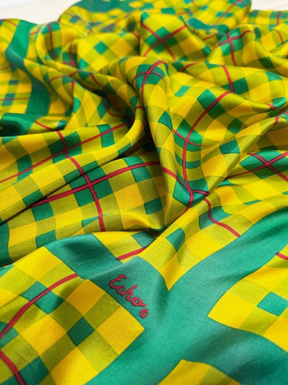 vintage echo 100% silk hand - rolled edge plaid scarf - good market thrift store