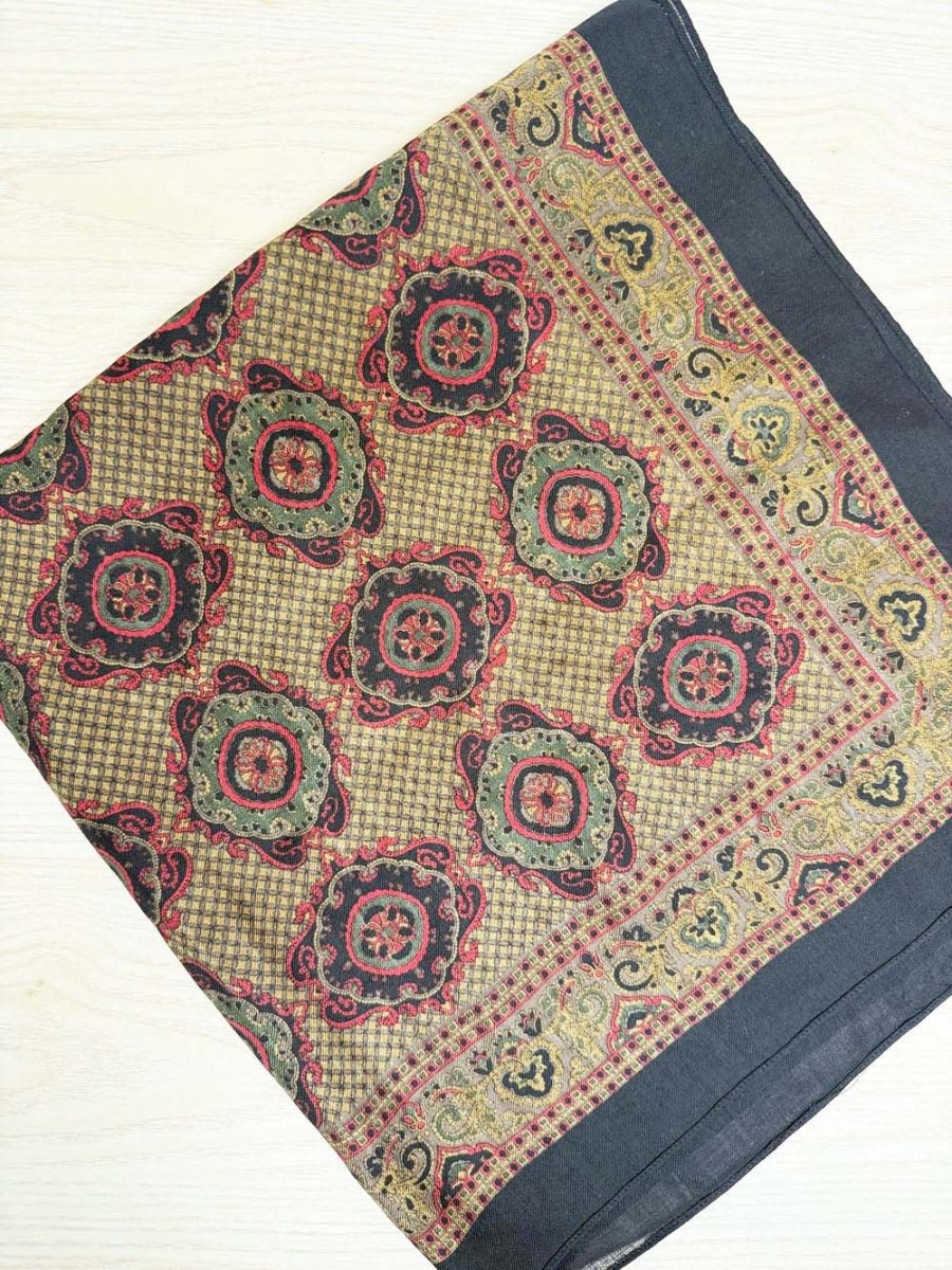 vintage echo 100% wool woven medallion square scarf | made in Japan - good market thrift store
