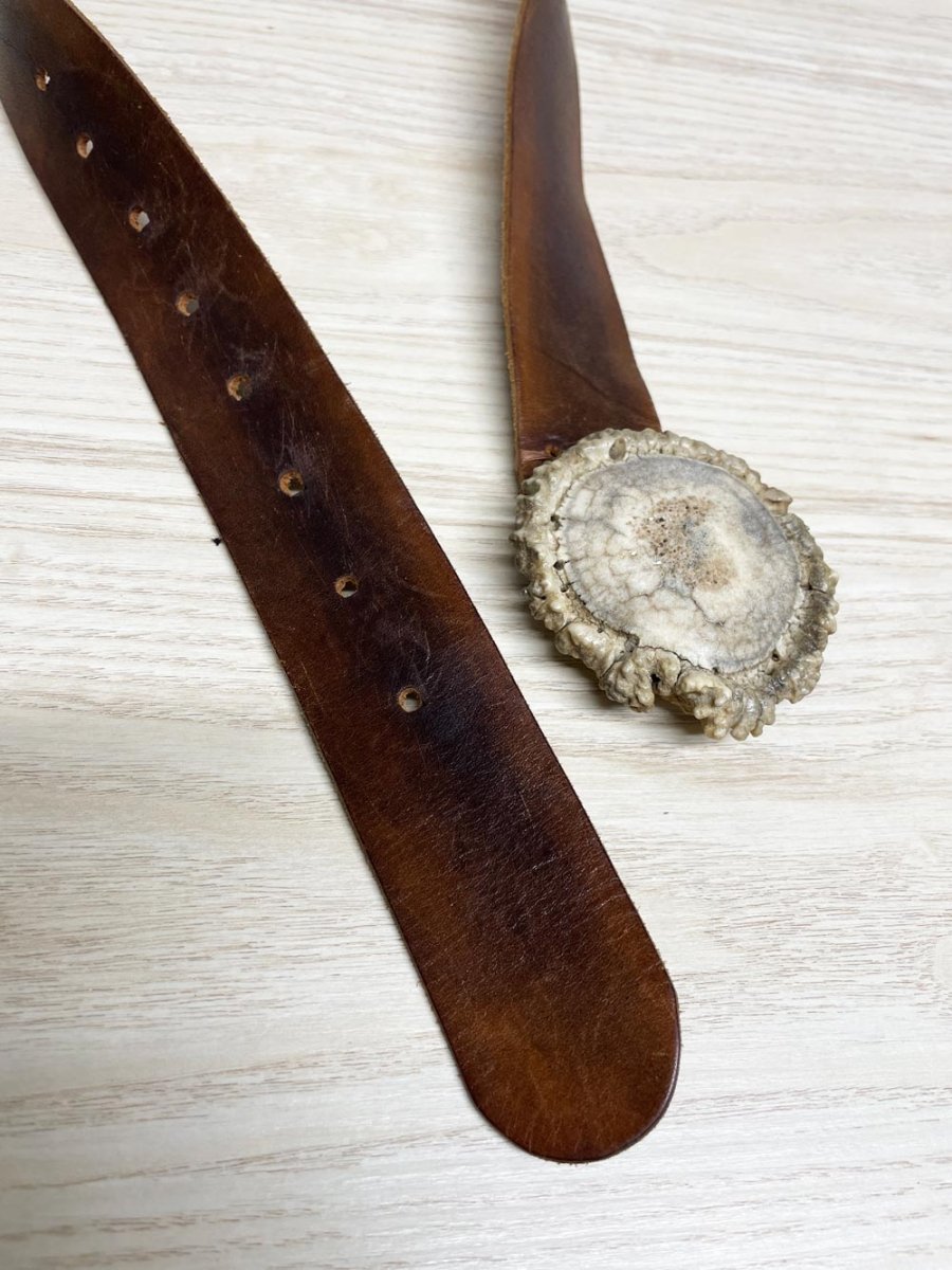 vintage elk antler rosette burr leather belt | made in USA - good market thrift store