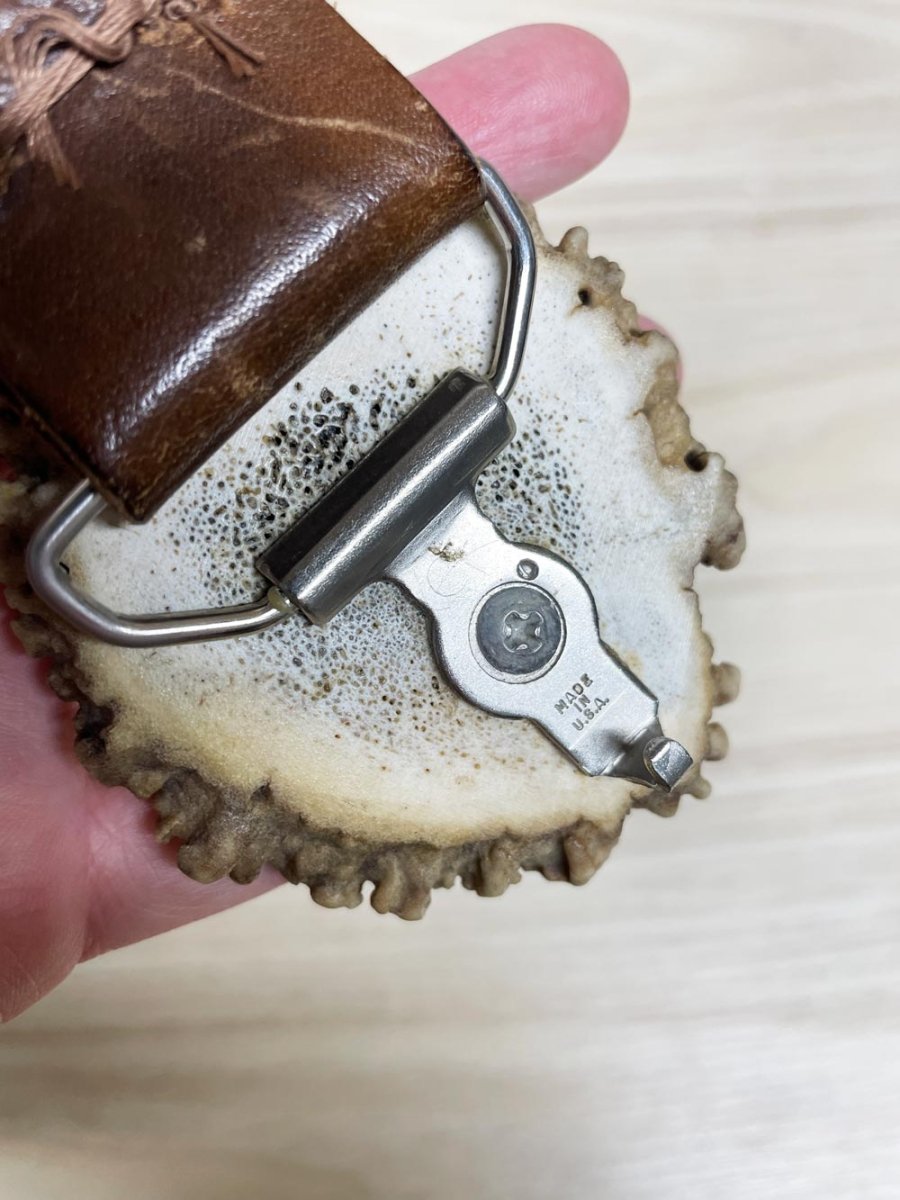 vintage elk antler rosette burr leather belt | made in USA - good market thrift store