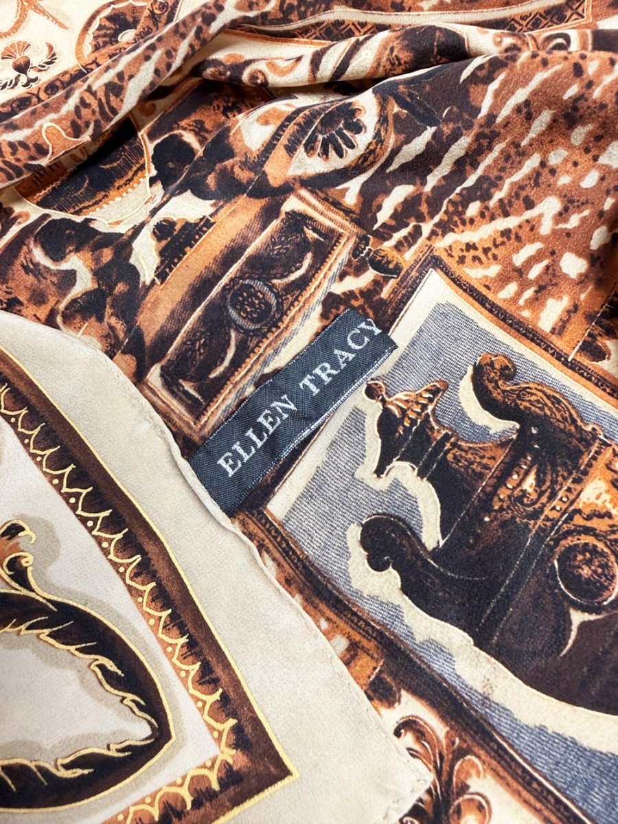 vintage ellen tracy 100% silk gold painted xl square scarf - good market thrift store