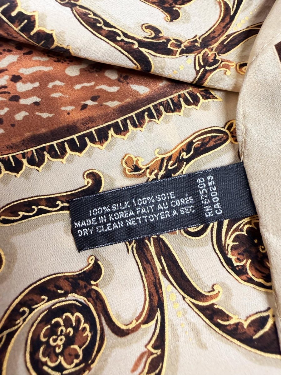 vintage ellen tracy 100% silk gold painted xl square scarf - good market thrift store