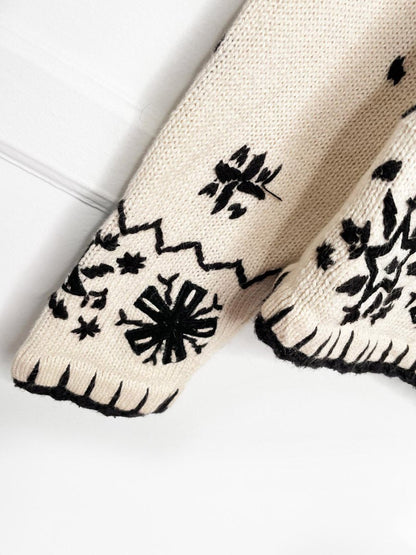 vintage embroidered skaters + snow blanket stitch knit cardigan | designers originals studio - good market thrift store