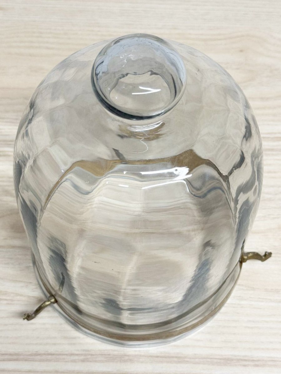 vintage engraved metal bell dome glass cloche | storm lantern - good market thrift store