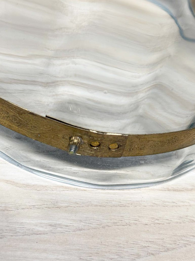 vintage engraved metal bell dome glass cloche | storm lantern - good market thrift store