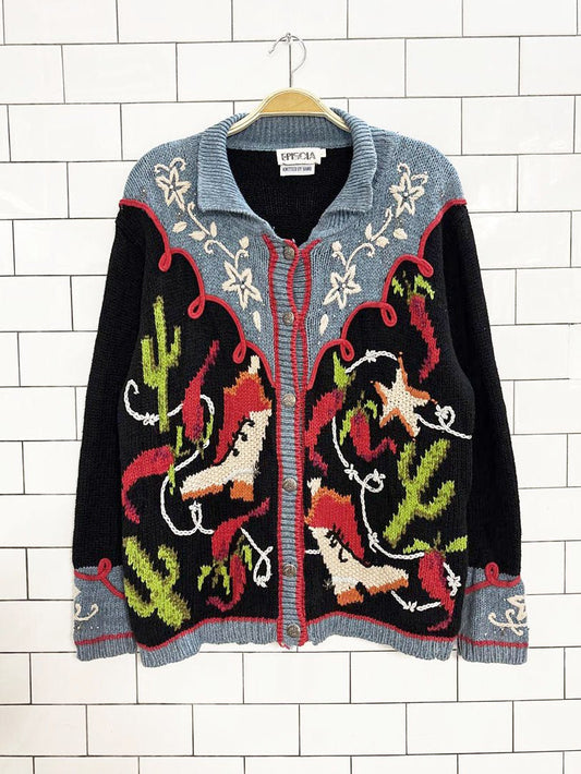 vintage episcia hand - knit western embroidered cardigan - good market thrift store