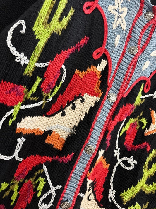 vintage episcia hand - knit western embroidered cardigan - good market thrift store