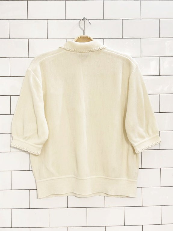 vintage erica rössler wool - blend pearl button knit polo shirt - good market thrift store