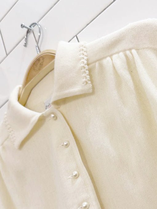 vintage erica rössler wool - blend pearl button knit polo shirt - good market thrift store