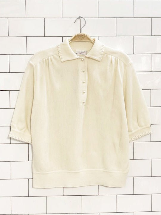 vintage erica rössler wool - blend pearl button knit polo shirt - good market thrift store