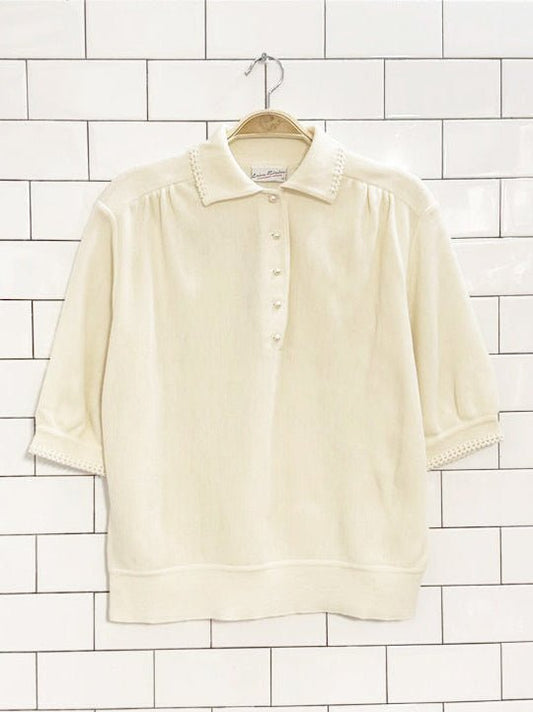 vintage erica rössler wool - blend pearl button knit polo shirt - good market thrift store