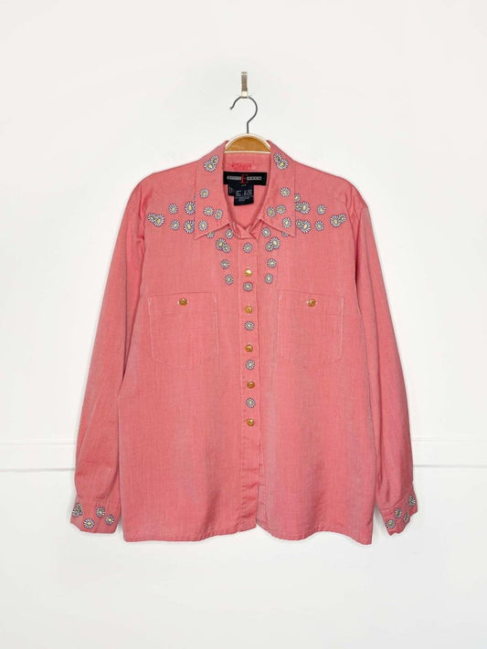 vintage escada daisy embroidered collar + cuffs cotton shirt - good market thrift store