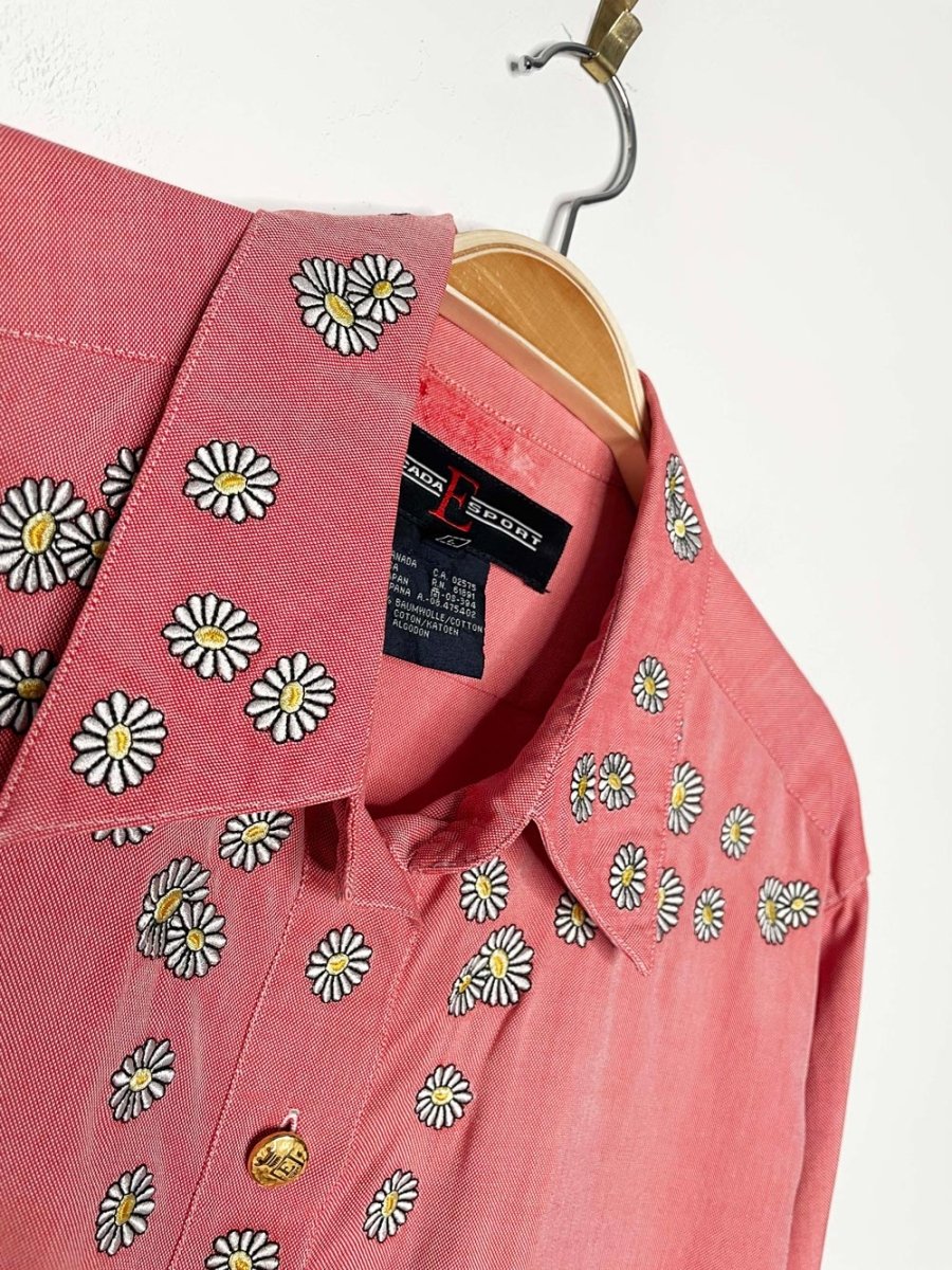 vintage escada daisy embroidered collar + cuffs cotton shirt - good market thrift store