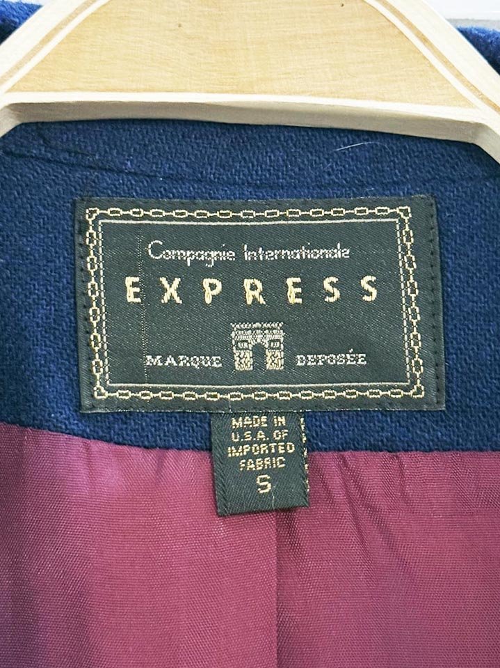 vintage express wool - blend beaded crest pocket double breasted blazer | made in USA - good market thrift store