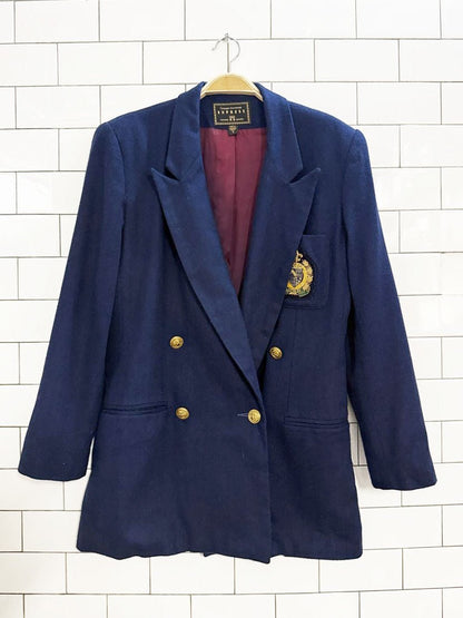 vintage express wool - blend beaded crest pocket double breasted blazer | made in USA - good market thrift store