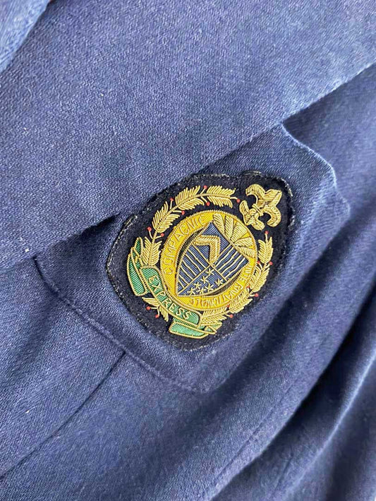 vintage express wool - blend beaded crest pocket double breasted blazer | made in USA - good market thrift store