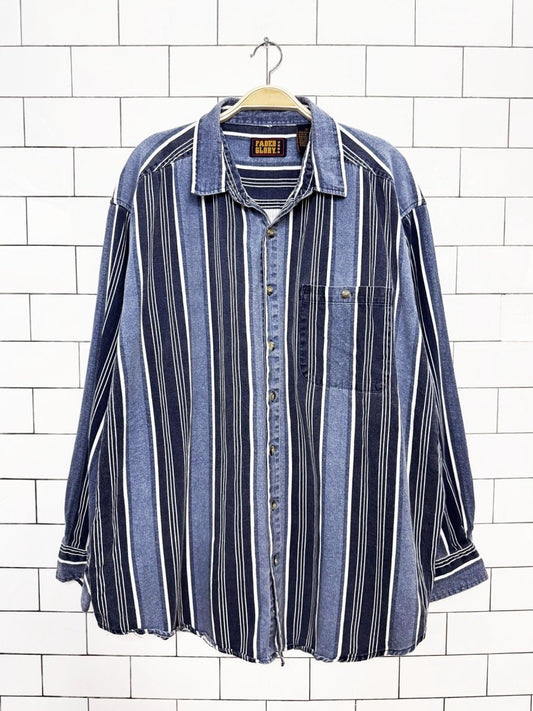 vintage faded glory blue stripe denim full button shirt - good market thrift store