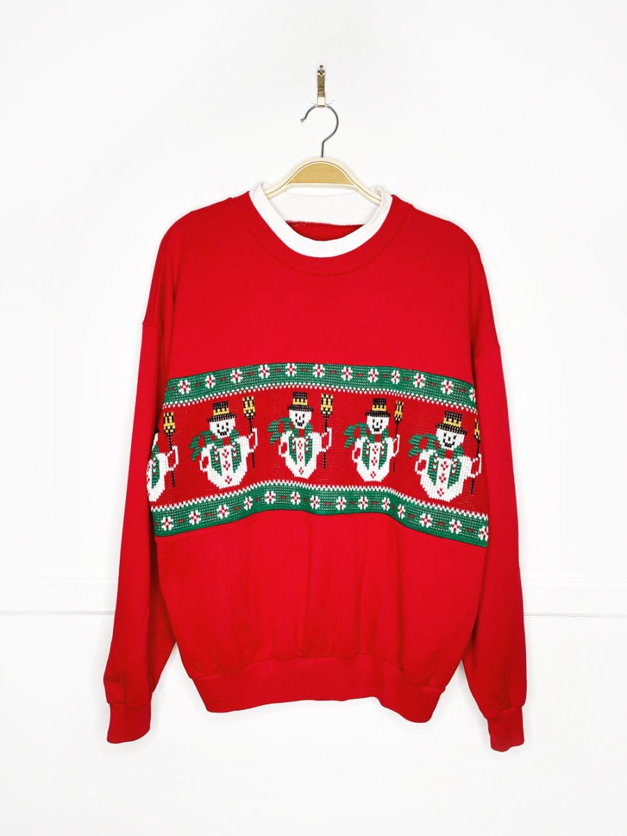 vintage fair isle knit snowmen sweatshirt - good market thrift store