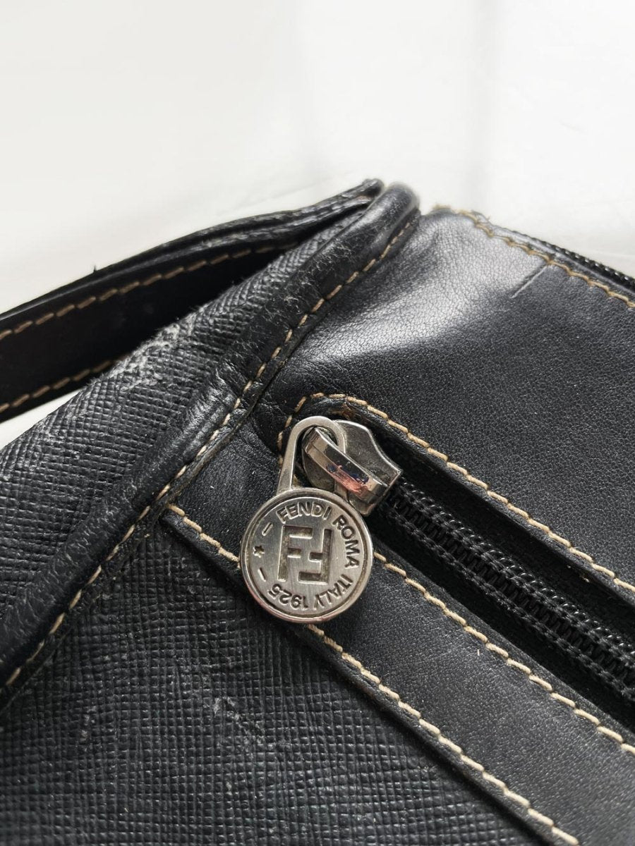 vintage fendi canvas clutch / toiletries bag | leather lining - good market thrift store