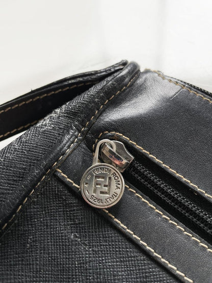 vintage fendi canvas clutch / toiletries bag | leather lining - good market thrift store