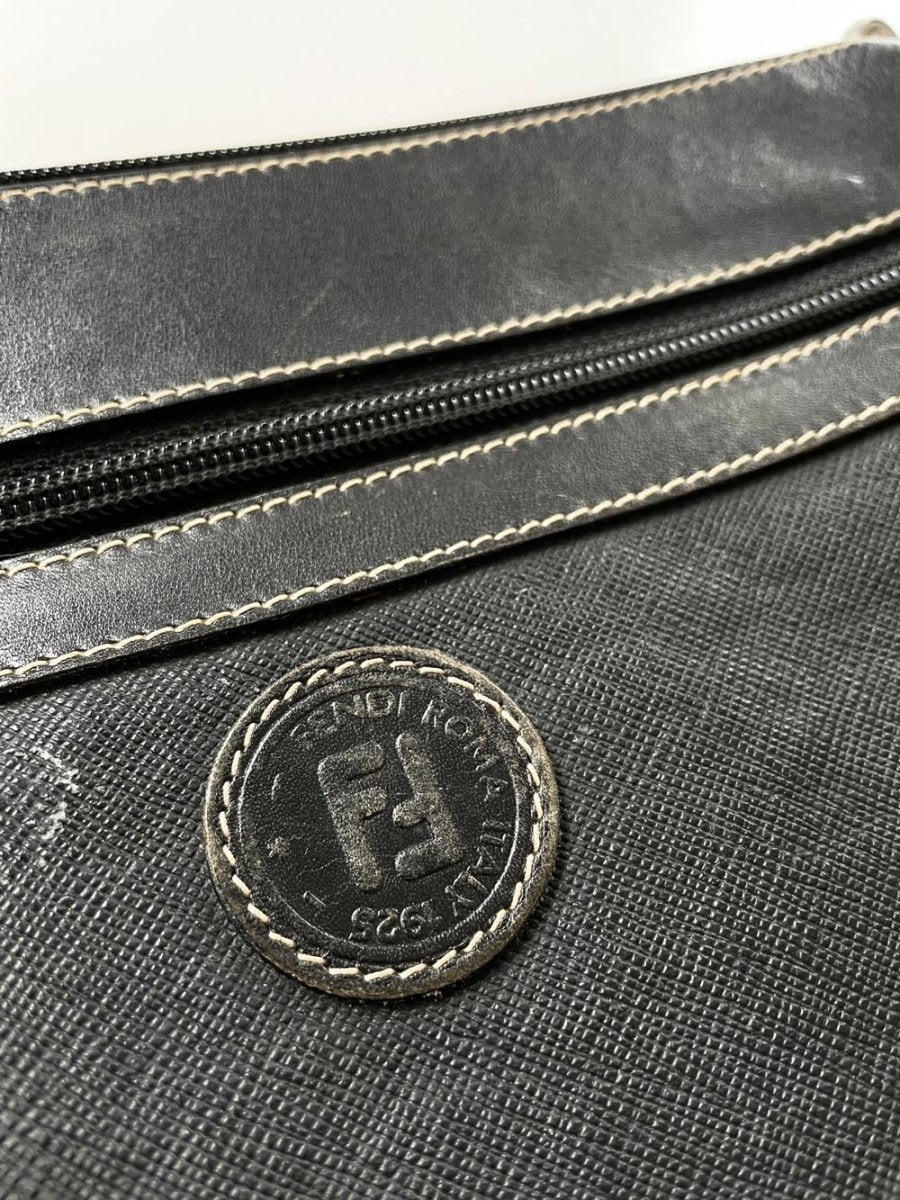 vintage fendi canvas clutch / toiletries bag | leather lining - good market thrift store