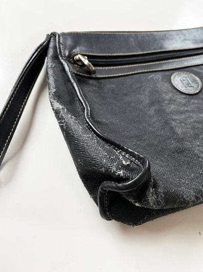 vintage fendi canvas clutch / toiletries bag | leather lining - good market thrift store